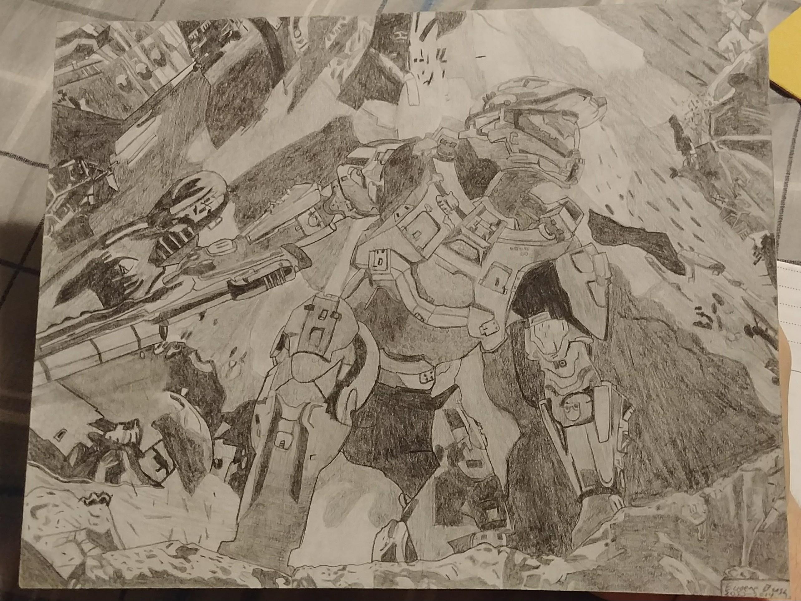 2568x1929 halo drawing, made a while back all pencil halo - Halo 4 Drawings