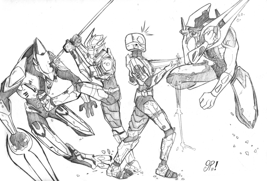 900x613 Fighting Drawing Halo For Free Download - Halo Drawings