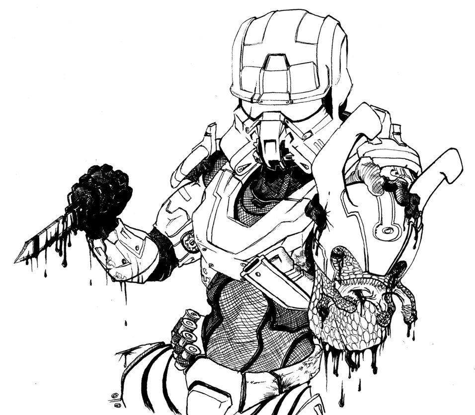 956x836 Halo Head Hunter - Halo Drawings