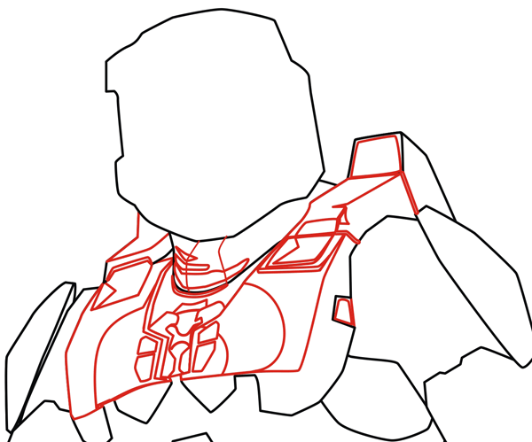 600x499 how to draw master chief from halo in step - Halo Master Chief Drawing