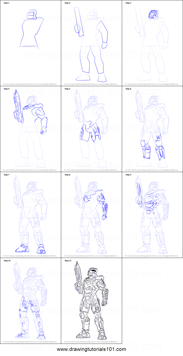 751x1463 how to draw master chief from halo printable step - Halo Master Chief Drawing