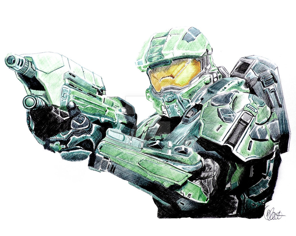 999x799 master chief halo pen drawing - Halo Master Chief Drawing