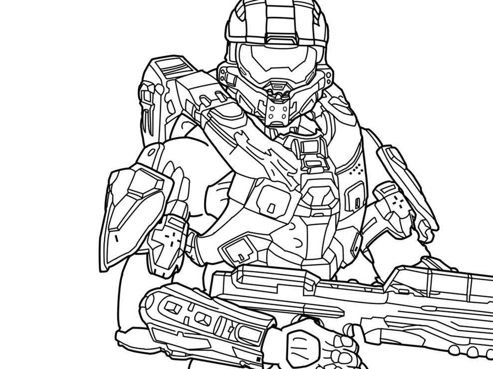 989x742 Halo Coloring Pages - Halo Master Chief Drawing