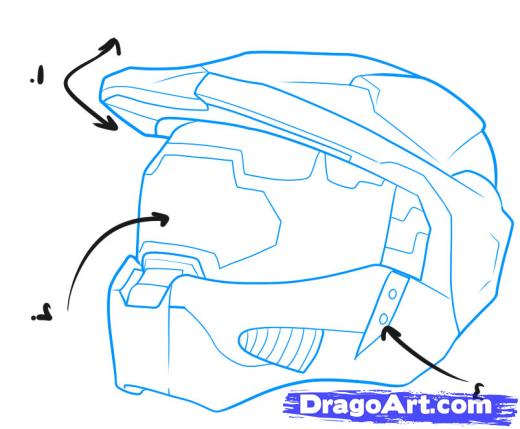 520x429 Master Chief Helmet Drawing Step - Halo Master Chief Helmet Drawing