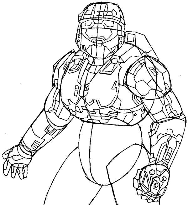 600x655 How To Draw Spartans From Halo With Easy Step - Halo Spartan Drawing