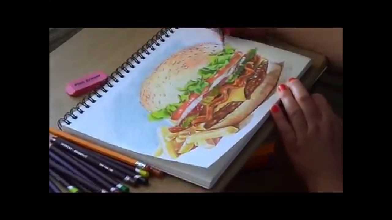 1280x720 Drawing Realistic Hamburger And Fries - Hamburger Drawing