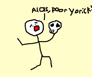 300x250 Man Reciting Hamlet, Holding Yorick's Skull Drawing - Hamlet Skull Drawing