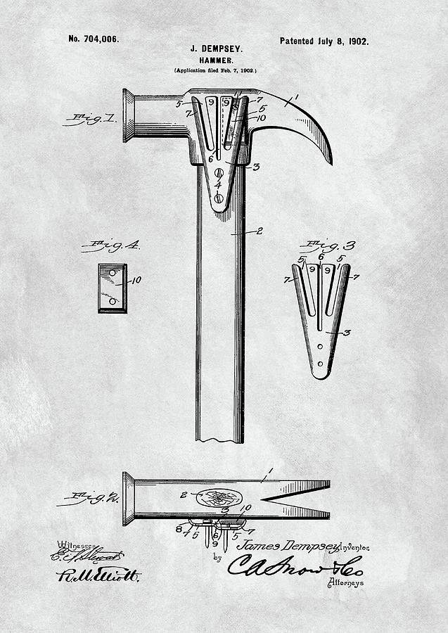 637x900 claw hammer patent illustration drawing - Hammer Drawing