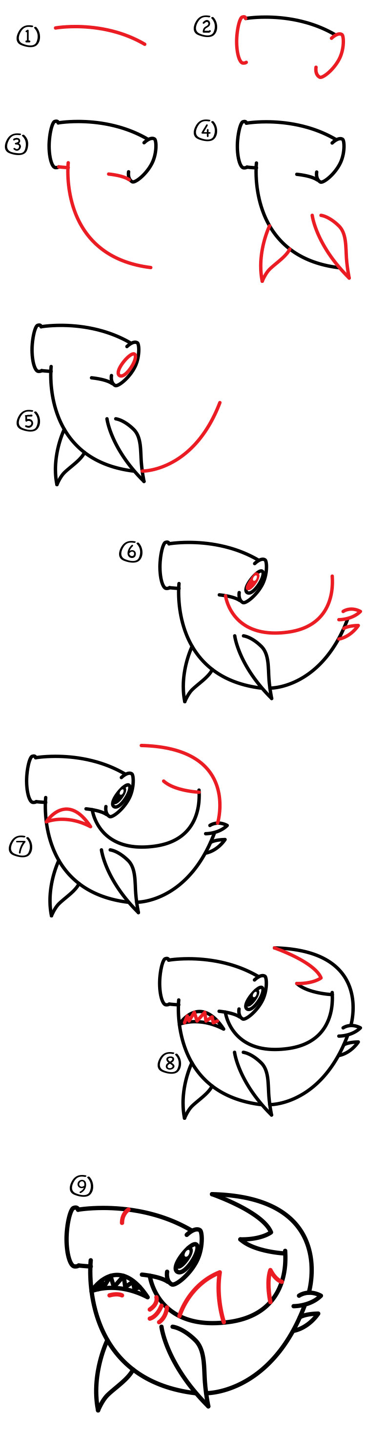 750x2938 how to draw a hammerhead shark - Hammerhead Drawing