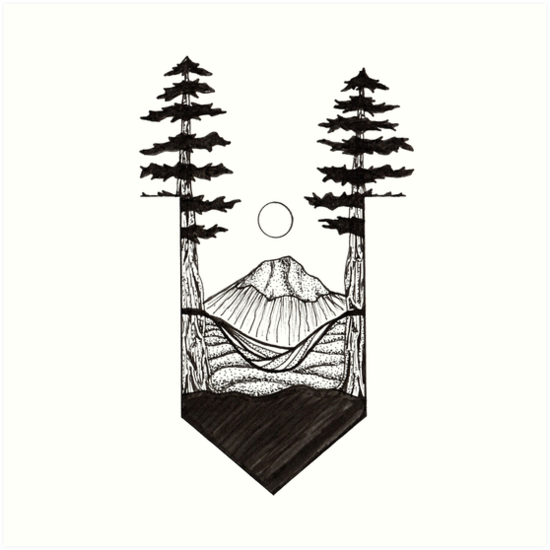 550x550 Tree Hammock Ink Drawing Art Prints - Hammock Drawing