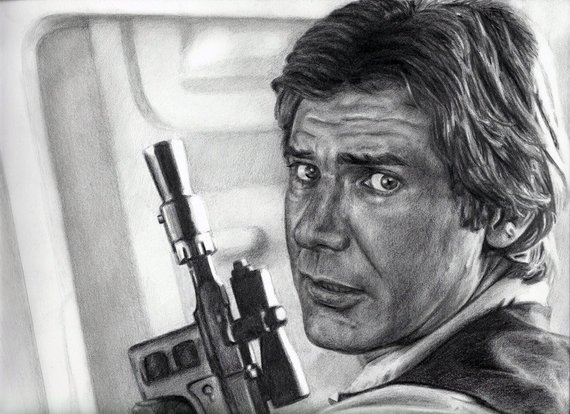 570x414 han solo harrison ford drawing print etsy - Han Solo Drawing