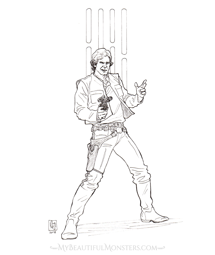 709x842 han solo ink drawing my beautiful monsters - Han Solo Drawing