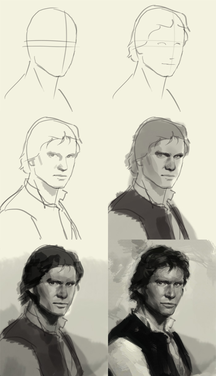 700x1218 how to draw portrait han solo - Han Solo Drawing