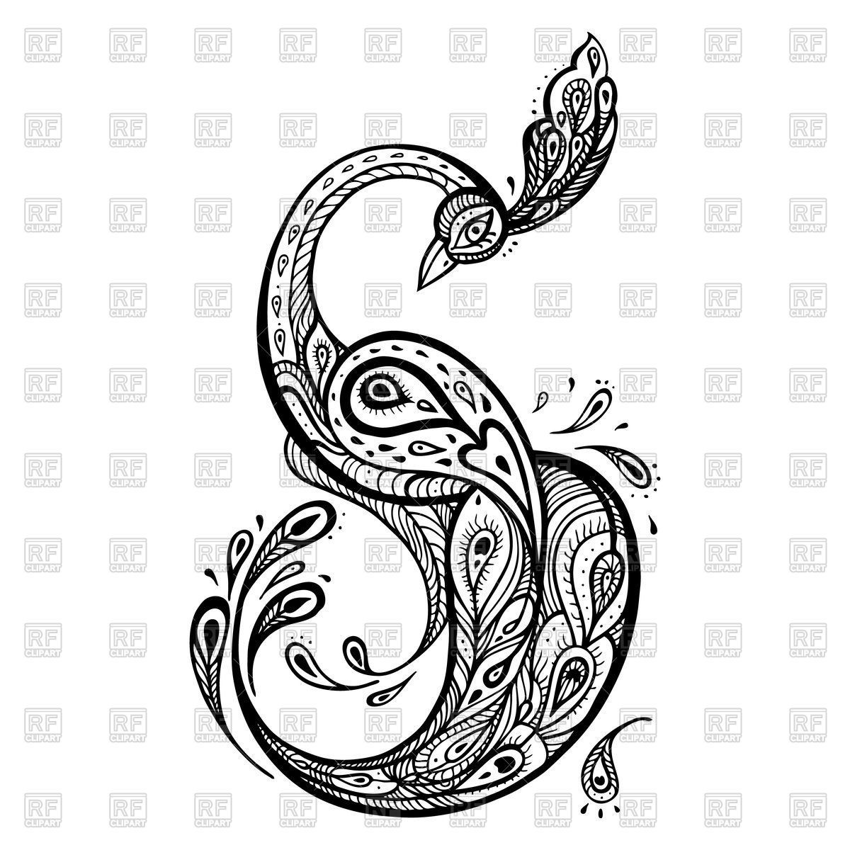 1200x1200 Beautiful Decorative Peacock - Hand Drawing Clipart