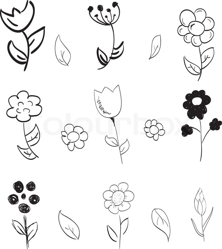 715x800 Set Of Hand Drawn Flowers Stock Vector Colourbox - Hand Drawing Flowers