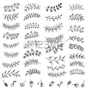 350x350 Hand Drawn Flower Hand Draw Set Of Floral Branches And Leaves - Hand Drawing Flowers