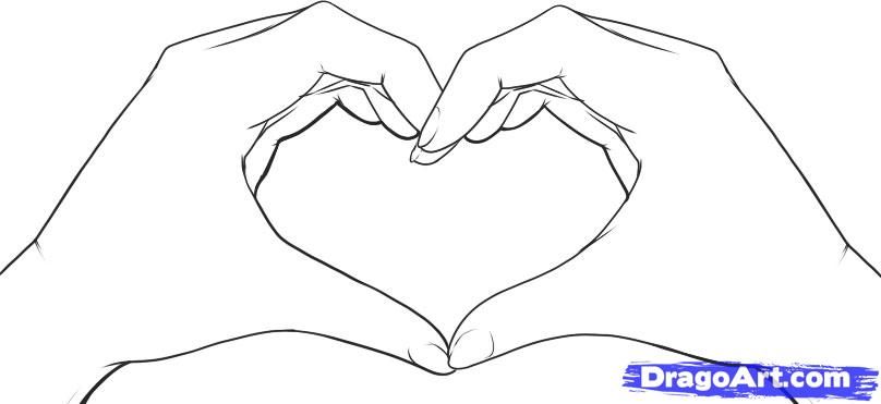 808x371 How To Draw Heart Hands, Step - Hand Drawing Heart