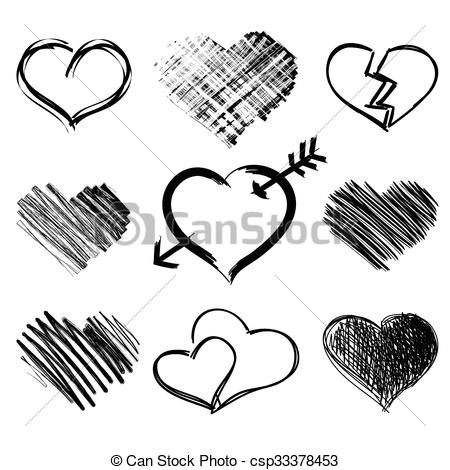 450x470 Set Of Hand Drawn Heart Symbols, Vector - Hand Drawing Heart