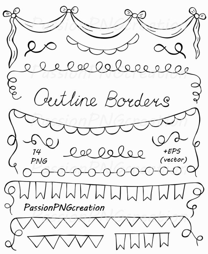 794x967 hand drawn outline borders clipart banners outlines etsy - Hand Drawing Outline