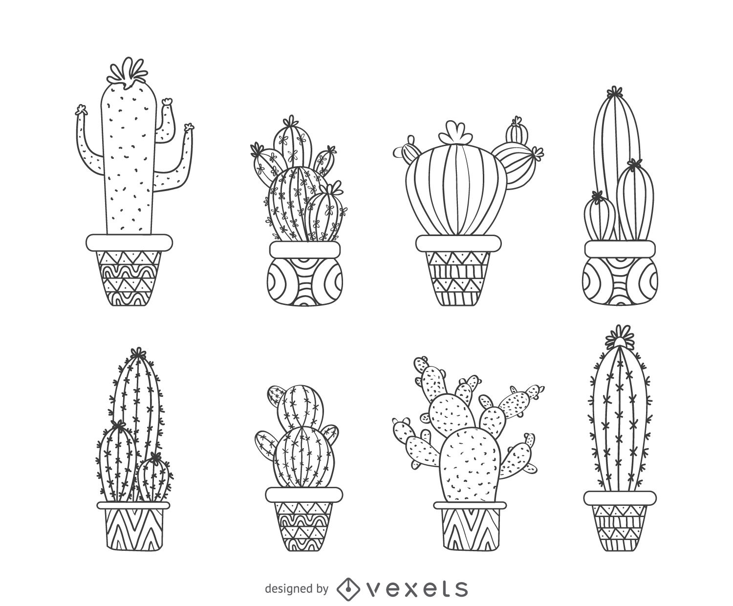 1500x1240 Hand Drawn Outline Cactus Collection - Hand Drawing Outline