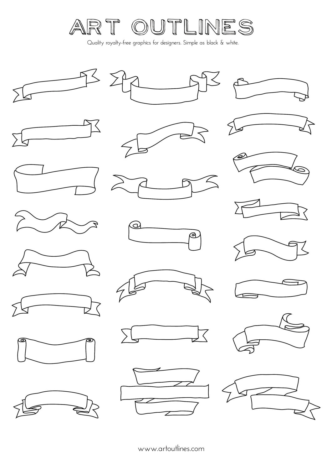 1061x1500 set of banners scrolls art outlines full - Hand Drawing Outline