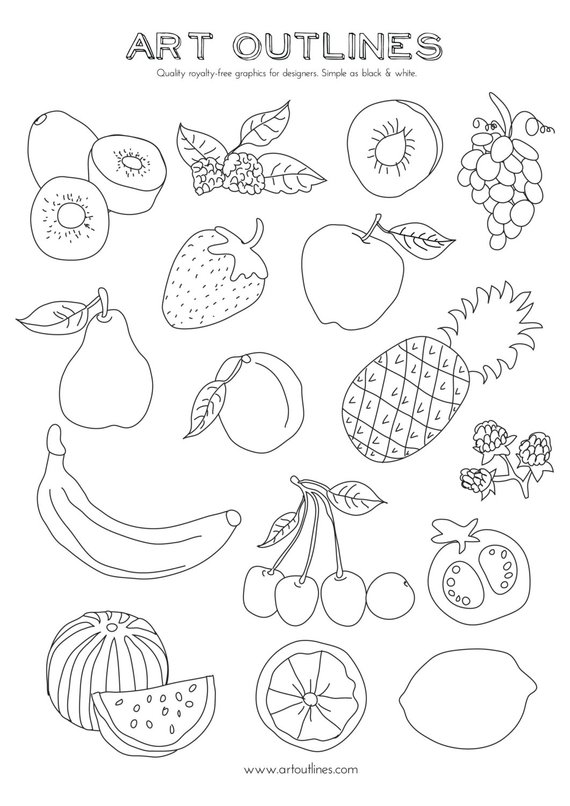 570x806 Set Of Fruits - Hand Drawing Outline