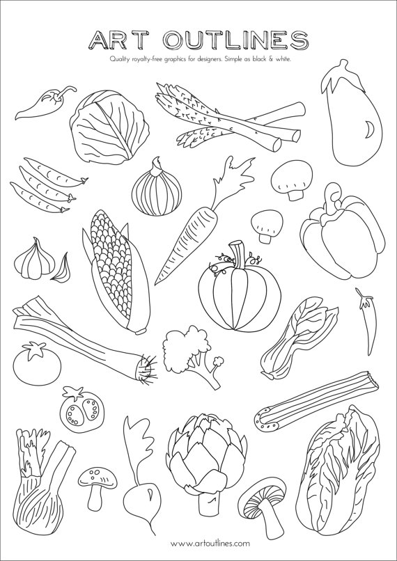 570x806 Set Of Vegetables - Hand Drawing Outline