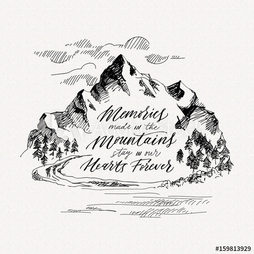 500x500 Inspiring Mountain Calligraphy Hand Drawing Vector Illustration - Hand Drawing Pictures