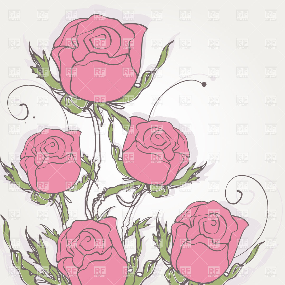 1200x1200 Five Hand Drawn Roses In Pastel Colors Vector Image Of Plants - Hand Drawing Rose