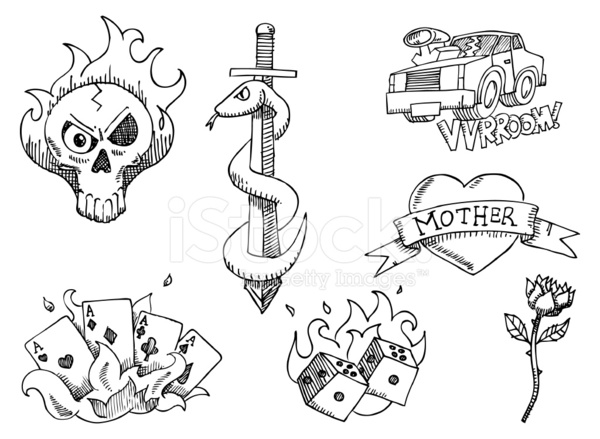600x439 Hand Drawn Tattoos Stock Vector - Hand Drawing Tattoos