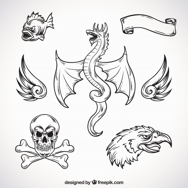 626x626 Hand Drawn Creatures Tattoos Vector Free Download - Hand Drawing Tattoos