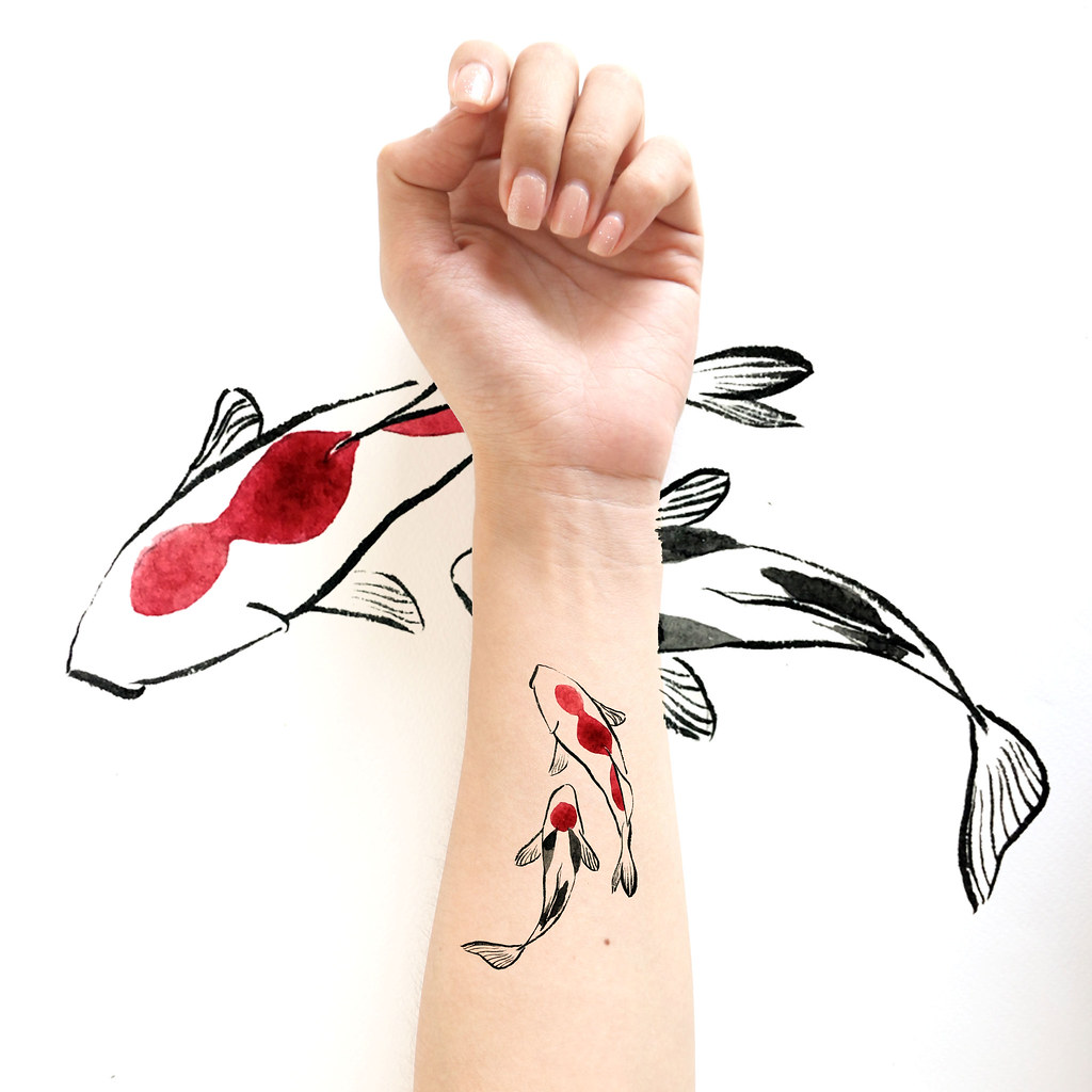 1024x1024 Koi Fish Sticker Tattoos Hand Drawing And Painting Style - Hand Drawing Tattoos