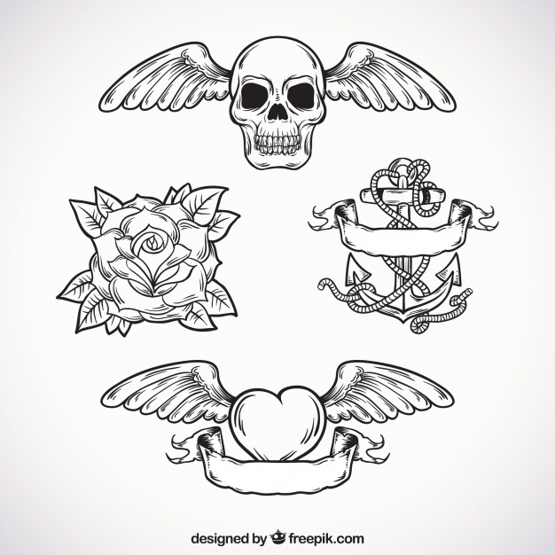 626x626 Pack Of Hand Drawn Tattoos Vector Free Download - Hand Drawing Tattoos