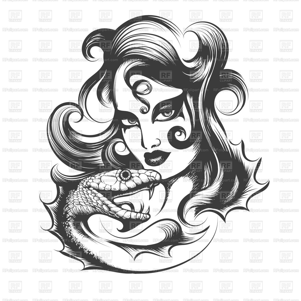 1200x1200 Woman's Face And Snake - Hand Drawing Tattoos