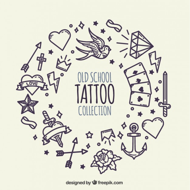 626x625 Wreath Made Of Hand Drawn Tattoos Background Vector Free Download - Hand Drawing Tattoos