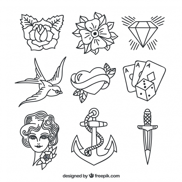 626x626 Collection Of Assorted Hand Drawn Tattoos Vector Free Download - Hand Drawing Tattoos