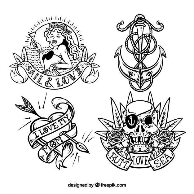 626x626 Collection Of Hand Drawn Sailor Tattoos Vector Free Download - Hand Drawing Tattoos