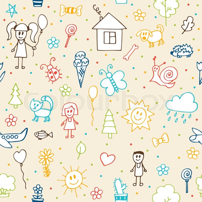 800x800 hand drawn children drawings seamless stock vector colourbox - Hand Drawn Drawings