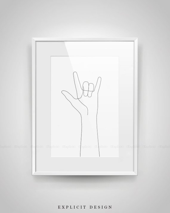 570x712 One Single Line Love Hand Gesture Drawing Printable Black Etsy - Hand Gestures Drawing
