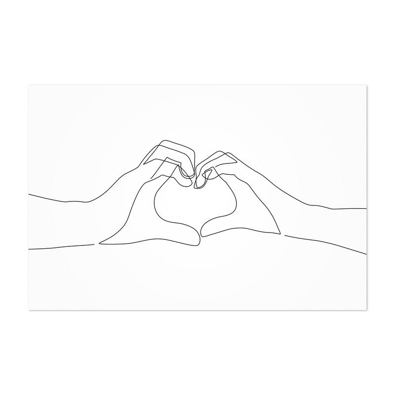 800x800 Minimal Hand Heart Line Drawing Print, Canvas, Metal, Framed Wall - Hand Heart Drawing