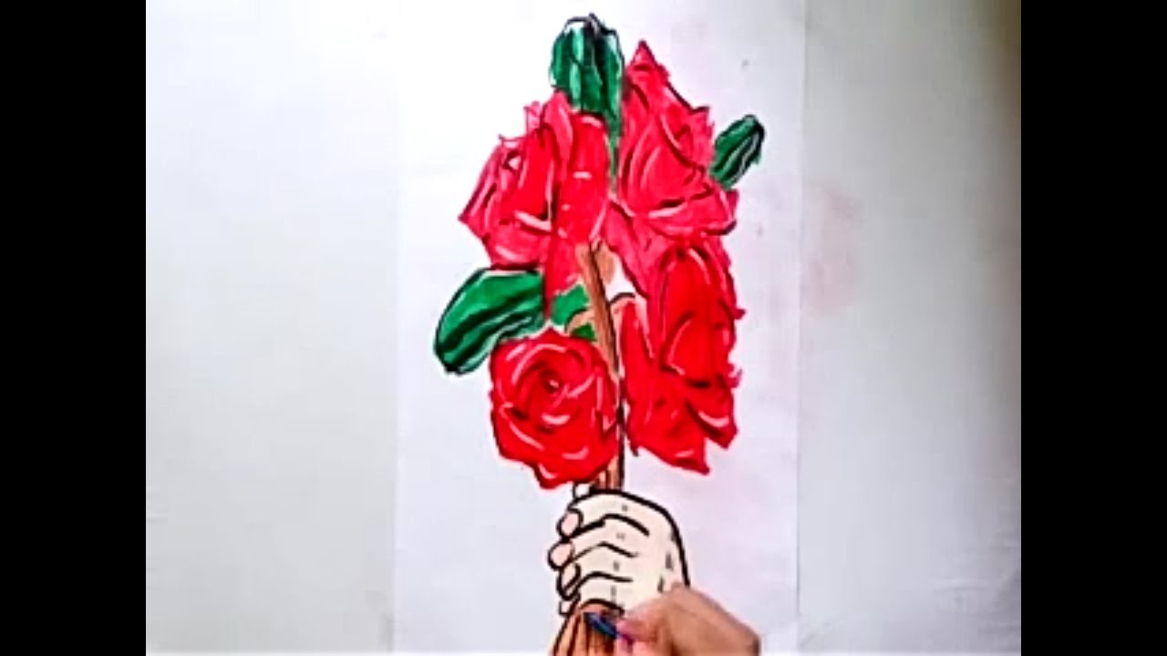 1280x720 How To Draw A Hand Holding Roses - Hand Holding A Rose Drawing