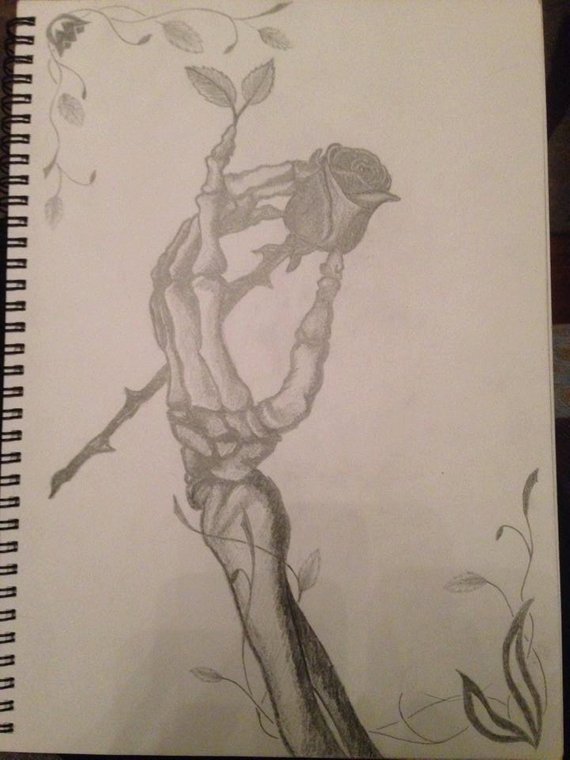 570x760 Items Similar To Skeleton Hand Holding Rose On Etsy - Hand Holding A Rose Drawing