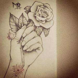 300x300 Photos Holding A Rose Drawing - Hand Holding A Rose Drawing