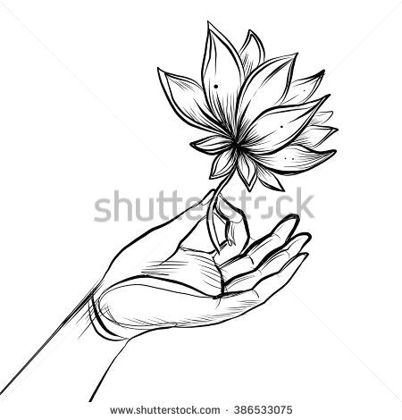 450x470 Drawing Holding A Rose Lord Buddha S Hand Holding Lotus Flower - Hand Holding A Rose Drawing