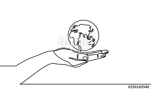 500x300 Continuous Line Drawing Of Hands Holding Earth Globe Vector - Hand Holding Earth Drawing
