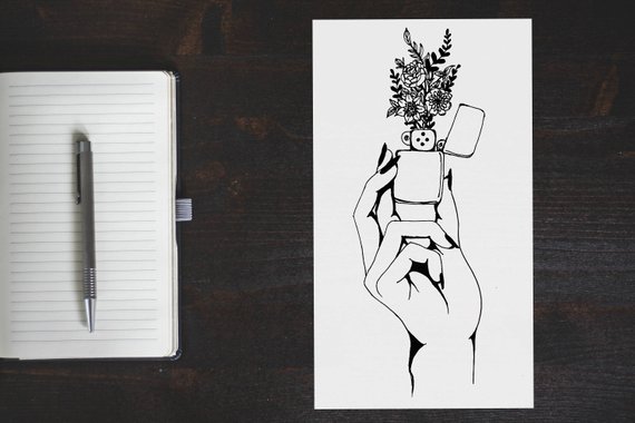 570x380 minimal line drawing hand holding flower lighter art etsy - Hand Holding Flower Drawing