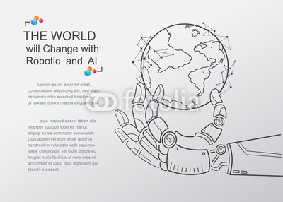 400x286 Futuristic Android Hand Holding Virtual Digital Earth Globe - Hand Holding Globe Drawing