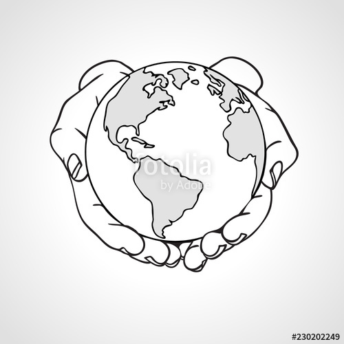 500x500 Hand Holding The Earth Palm Hold The Globe Environment Concept - Hand Holding Globe Drawing