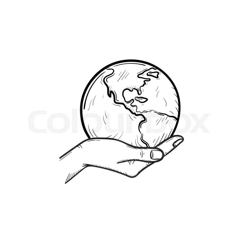 800x800 Hand Holding The Globe Hand Drawn Stock Vector Colourbox - Hand Holding Globe Drawing