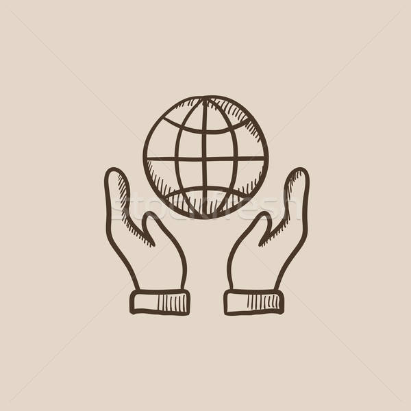 600x600 two hands holding globe sketch icon vector illustration andrei - Hand Holding Globe Drawing